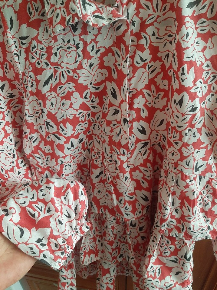 Kırmızı Bohem Desenli Fırfırlı Hamile Bluzu - Görsel 3