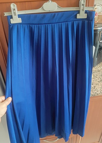 Mavi Pilili Midi Saten Etek - Görsel 2