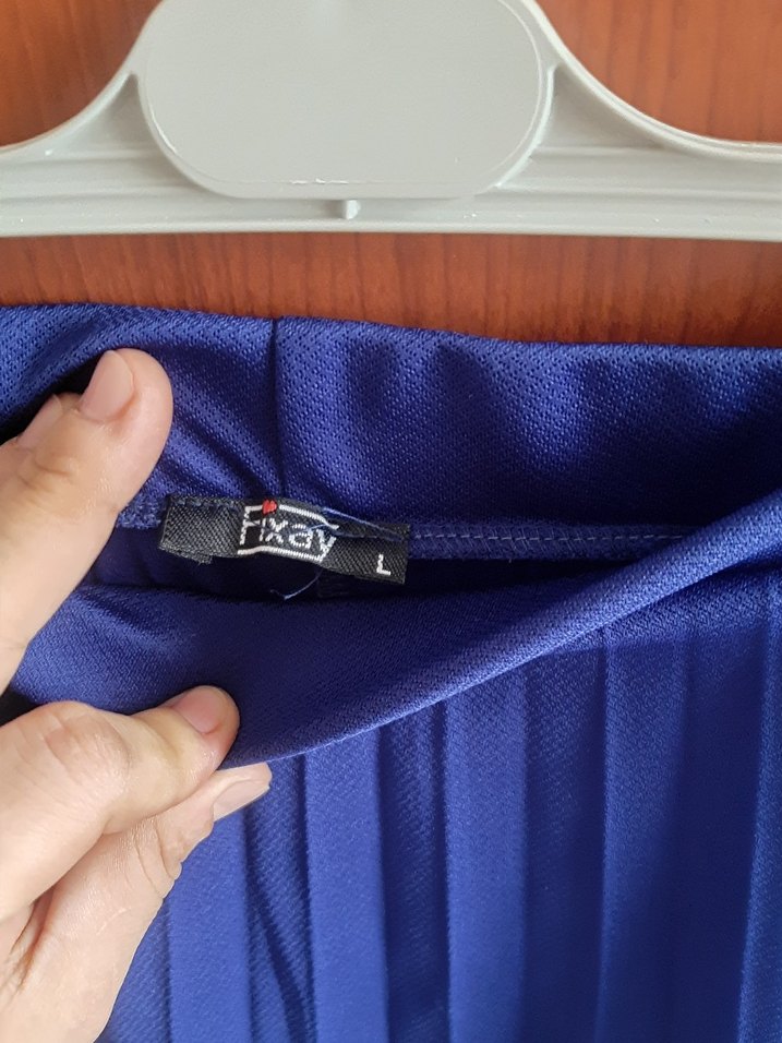 Mavi Pilili Midi Saten Etek - Görsel 3