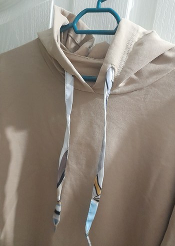 Kadın Bej Kapüşonlu Baskılı Sweatshirt - Görsel 5