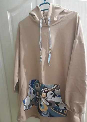 Kadın Bej Kapüşonlu Baskılı Sweatshirt - Görsel 2