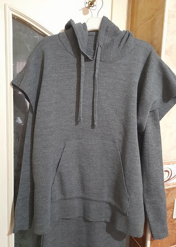 Gri Kadın Uzun ikili elbise üstü suveter içi boydan uzun elbise - Görsel 2