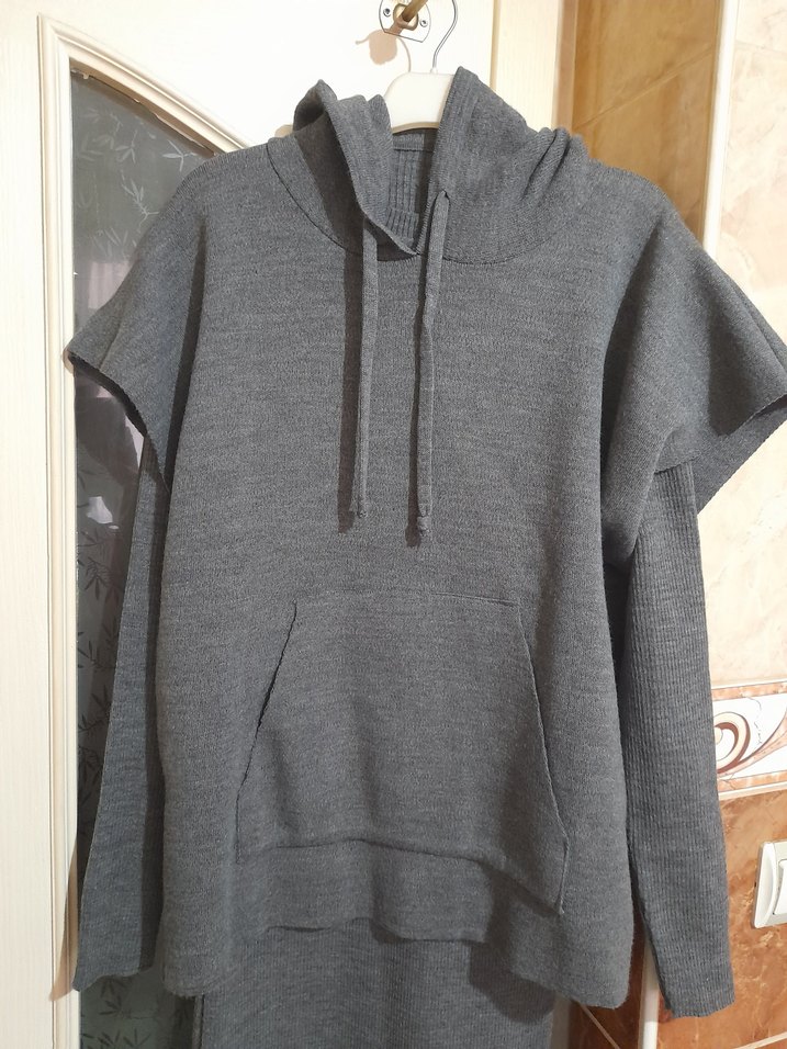 Gri Kadın Uzun ikili elbise üstü suveter içi boydan uzun elbise - Görsel 2