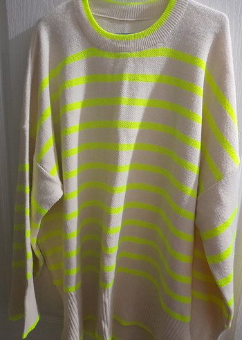 Uzun Kollu Sarı Çizgili Salaş Triko Kazak - Görsel 2