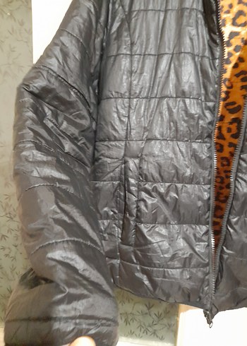 leopar detaylı cift tarafli giyilebilir Kapüşonlu Kadın Ceket - Görsel 3