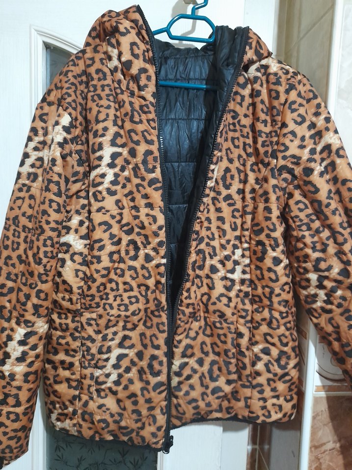 leopar detaylı cift tarafli giyilebilir Kapüşonlu Kadın Ceket - Görsel 5