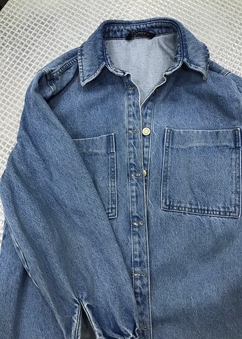 Düğmeli Mavi Kadın Denim Ceket