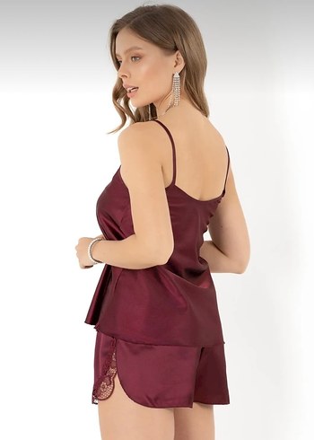 Miorre Bordo Parlak Mini Askılı Kadın Pijama Takımı