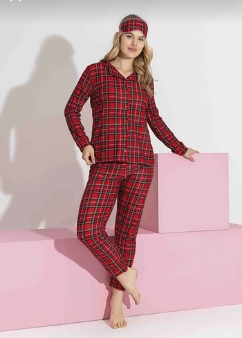 Kırmızı Ekoseli Kadın Pijama Takımı - Görsel 4