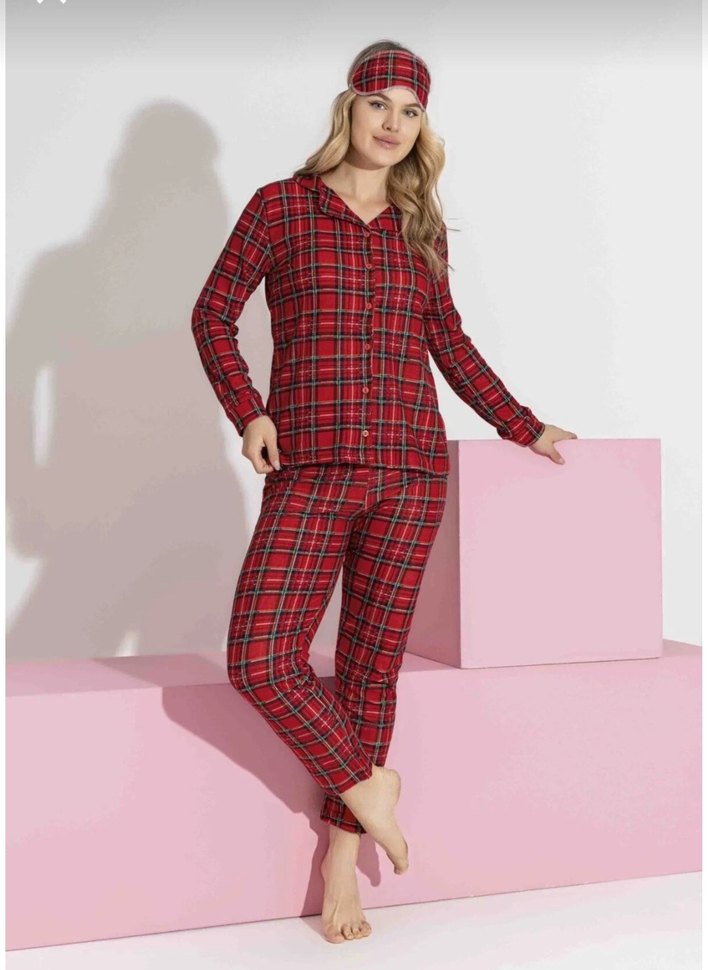 Kırmızı Ekoseli Kadın Pijama Takımı - Görsel 4