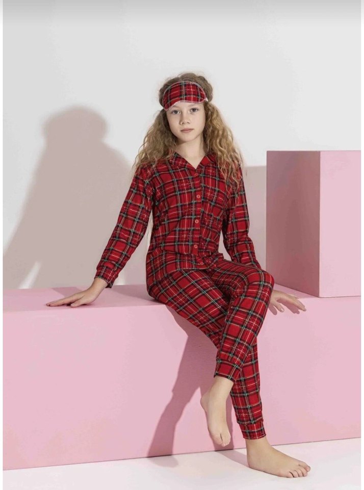 Kırmızı Ekoseli Kadın Pijama Takımı - Görsel 2