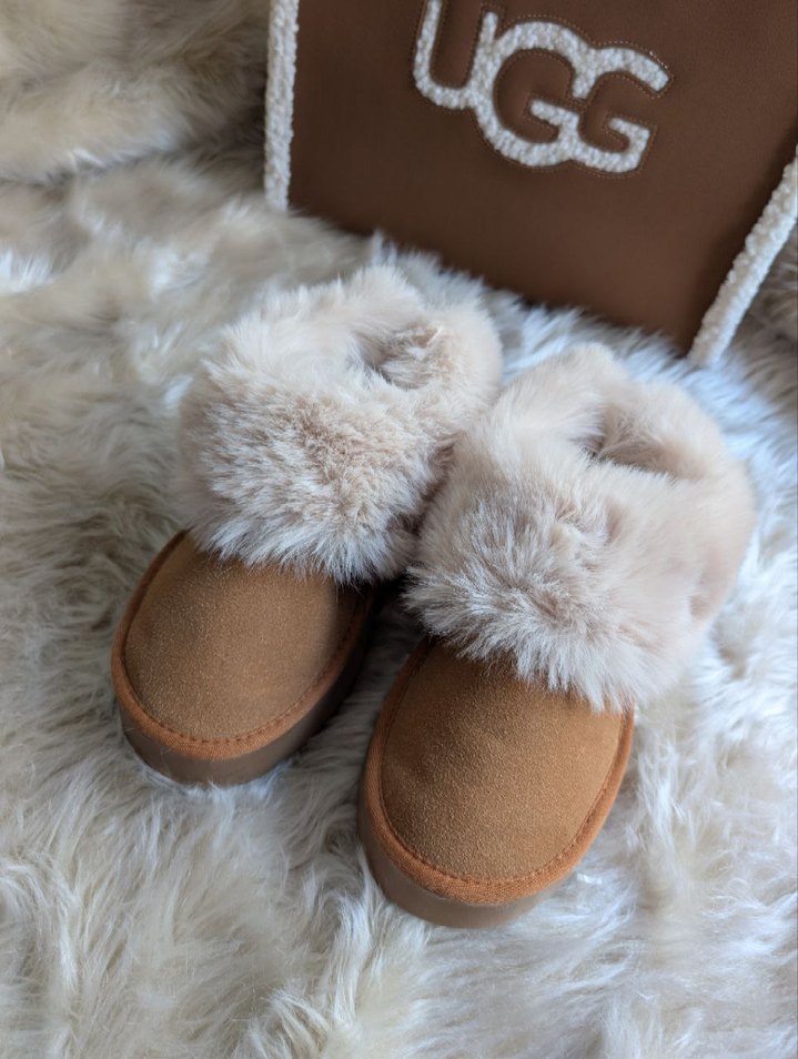 Kahverengi Tüylü Platform Topuklu Kadın Terlik - Görsel 4