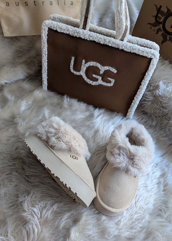 UGG Tüylü Bej Kadın Platform Topuk Bot - Görsel 3