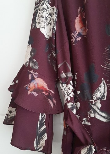 m Beden Bohem Bordo Midi Elbise