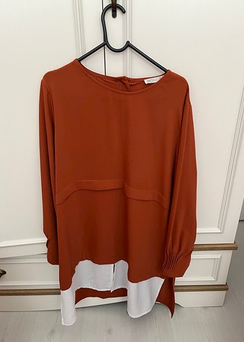 Drapeli Midi Tunik, Uzun Kollu,Turuncu