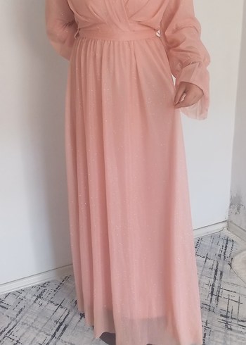 Pembe Uzun Kollu Bohem Uzun Elbise