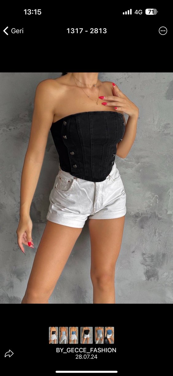 Düğmeli Straplez Kısa Denim Bustiyer 2 adet - Görsel 3