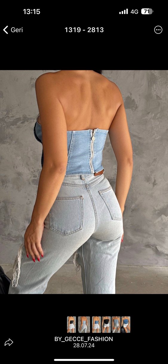 Düğmeli Straplez Kısa Denim Bustiyer 2 adet - Görsel 2