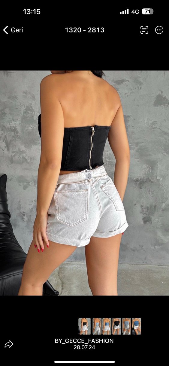 Düğmeli Straplez Kısa Denim Bustiyer 2 adet - Görsel 4