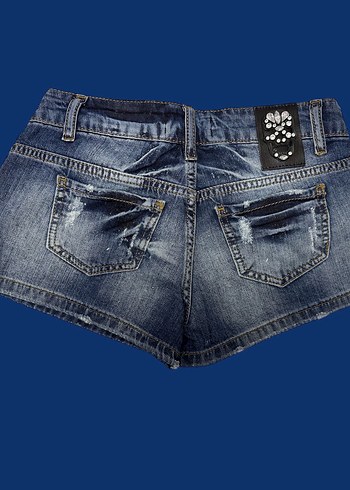 Renkli Baskılı Mavi Kot Mini Şort - Görsel 7