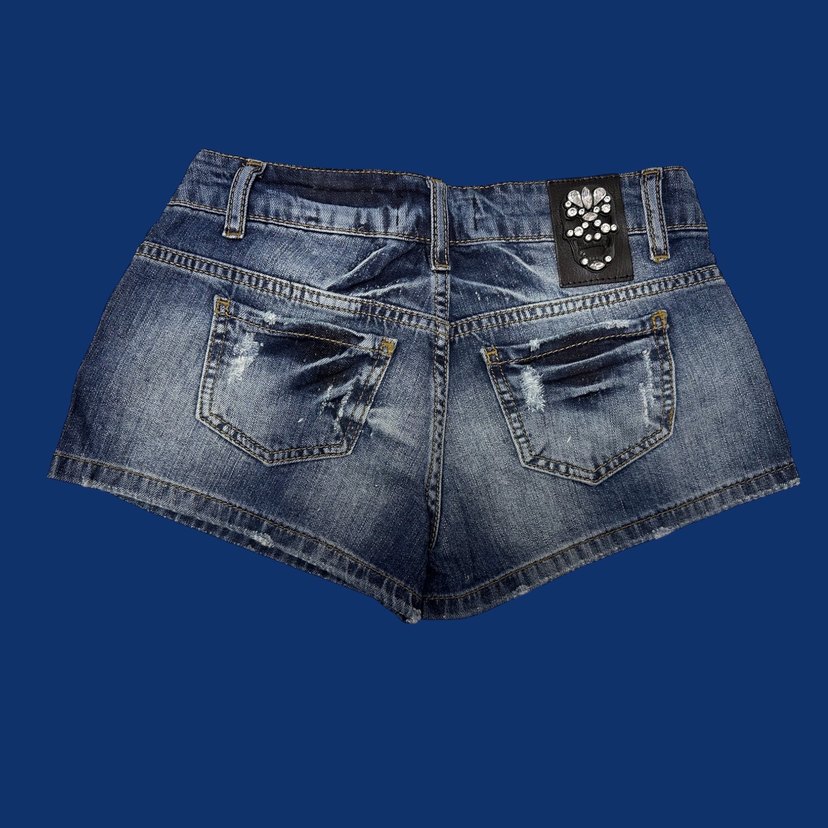 Renkli Baskılı Kemerli Mini Kot Şort - Görsel 4