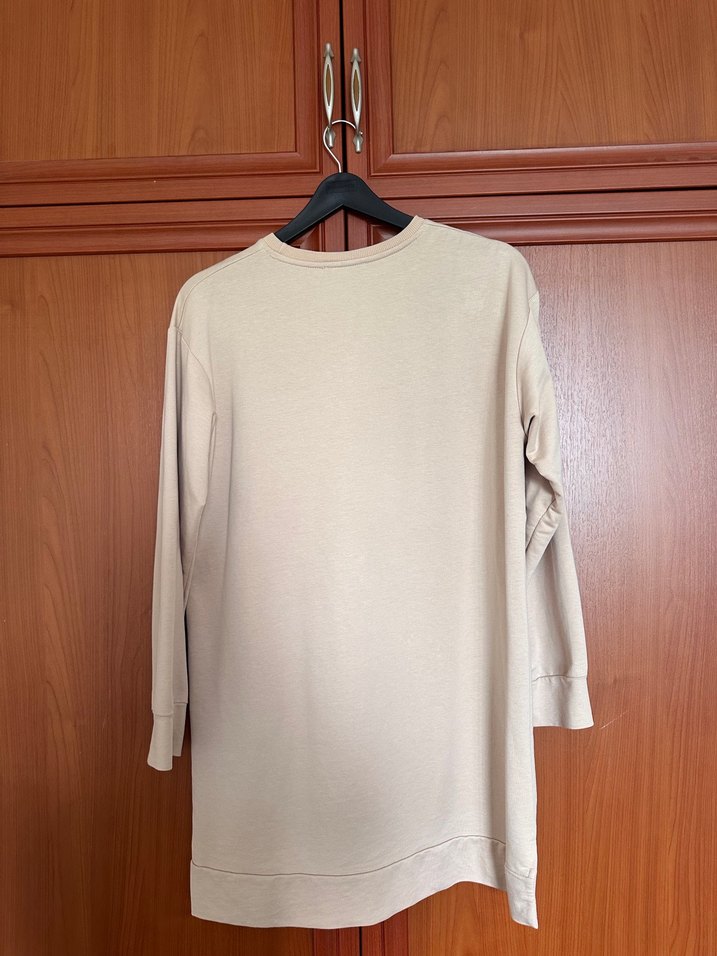 Bej Kadın Keten Uzun Kollu Tunik - Görsel 2