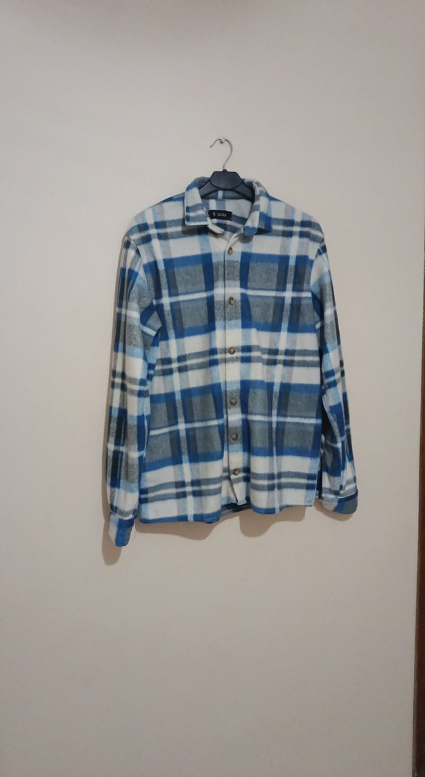 Mavi Gri Kareli Düğmeli Erkek Gömlek - Görsel 3