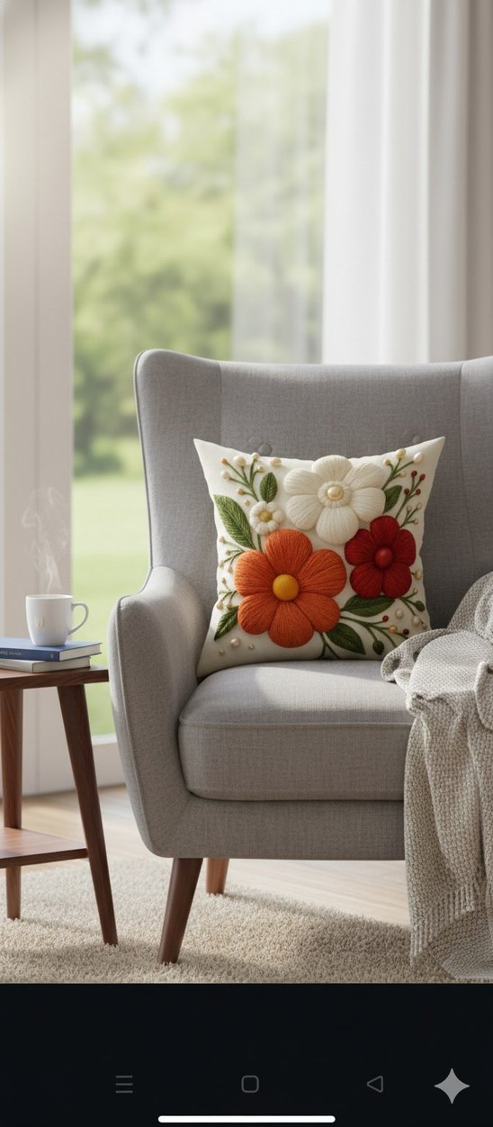 Nakışlı Modern Klasik Beyaz Yastık - Görsel 2