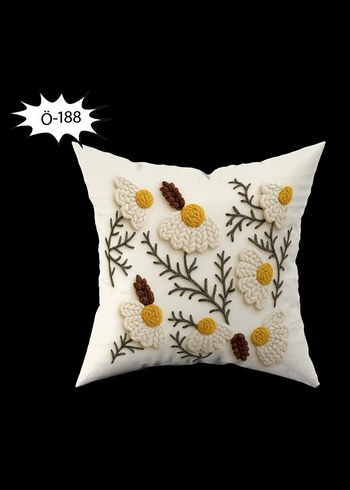 Bohem İşlemeli Beyaz Dekoratif Yastık - Görsel 2