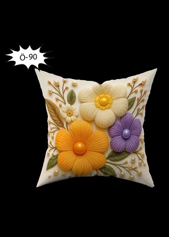 Renkli Çiçek Desenli Dekoratif Yastık - Görsel 2