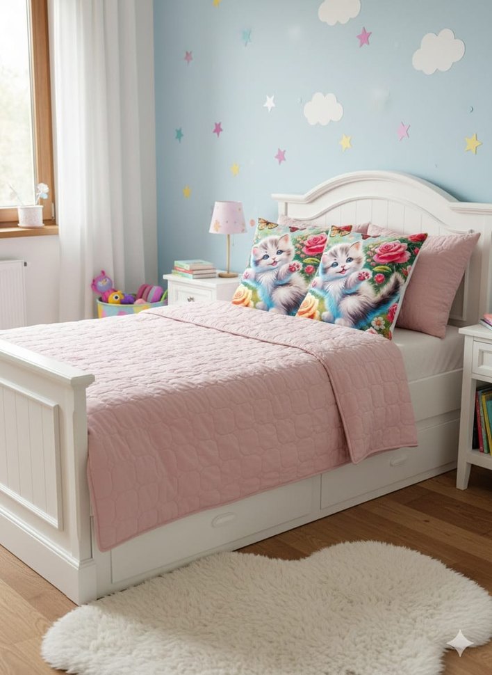 Çiçek Desenli Renkli Kedi Baskılı Kırlent - Görsel 3