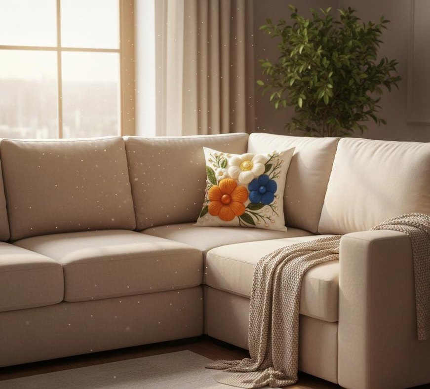 Pastel Çiçek Desenli Bej Dekoratif Yastık - Görsel 2