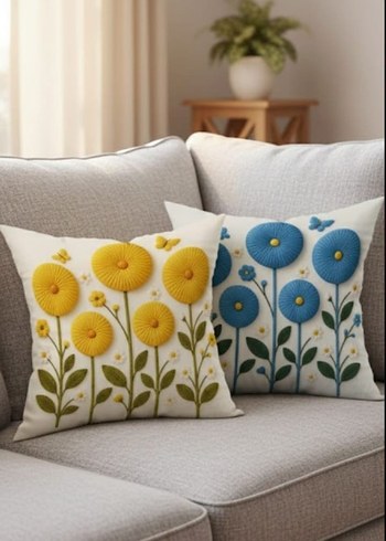 Pastel Sarı Çiçek Desenli Dekoratif Yastık Kılıfı - Görsel 2