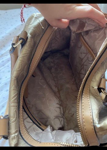 Beden altın Renk calvin klein Bej Parlak Deri Kadın Çanta