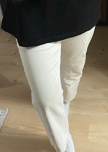 Krem Kadın Midi Boy Düz Kesim Pantolon 40 beden uyumlu - Görsel 4