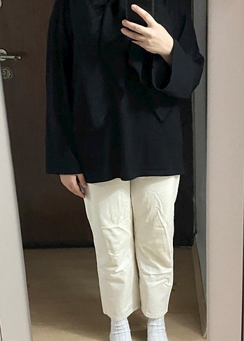 Krem Kadın Midi Boy Düz Kesim Pantolon 40 beden uyumlu - Görsel 3