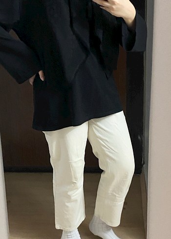 Krem Kadın Midi Boy Düz Kesim Pantolon 40 beden uyumlu - Görsel 2