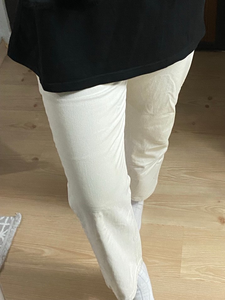 Krem Kadın Midi Boy Düz Kesim Pantolon 40 beden uyumlu - Görsel 4