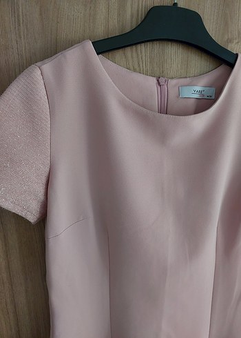 Pembe Kısa Kollu Midi Elbise - Görsel 3