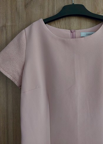 Pembe Kısa Kollu Midi Elbise - Görsel 2