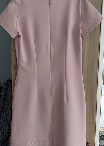 Pembe Kısa Kollu Midi Elbise - Görsel 4