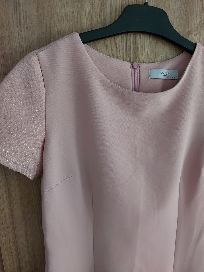 Pembe Kısa Kollu Midi Elbise - Görsel 3