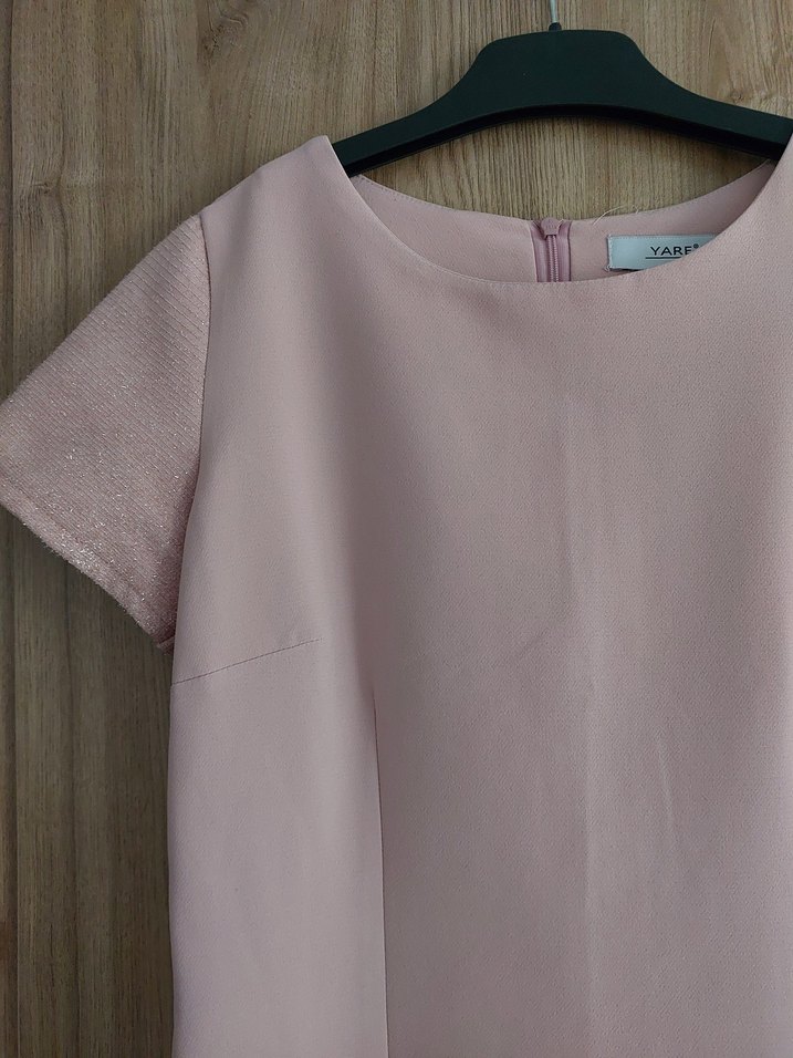 Pembe Kısa Kollu Midi Elbise - Görsel 2