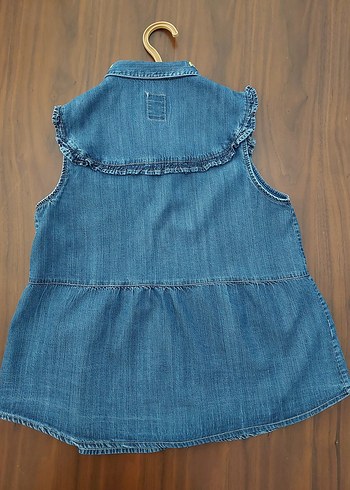 Nakışlı, Düğmeli, Kolsuz Denim Elbise - Görsel 3