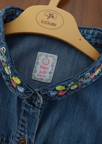 Nakışlı, Düğmeli, Kolsuz Denim Elbise - Görsel 2