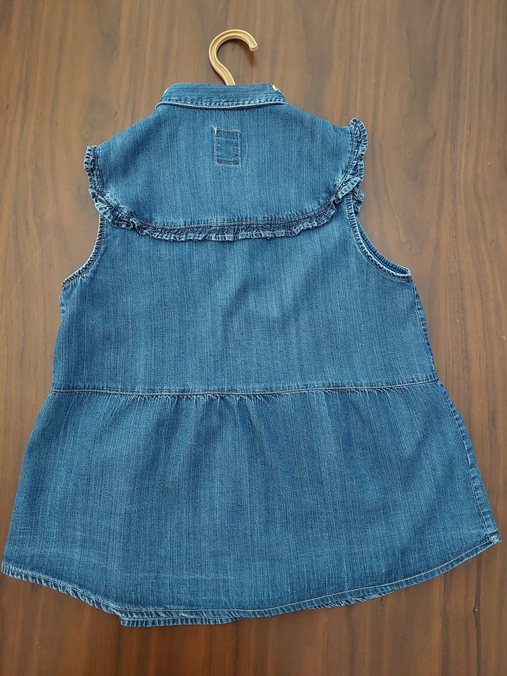 Nakışlı, Düğmeli, Kolsuz Denim Elbise - Görsel 3