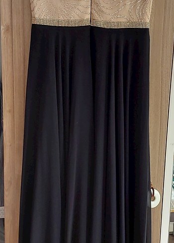 Bej Parlak Uzun Abiye Elbise - Görsel 3