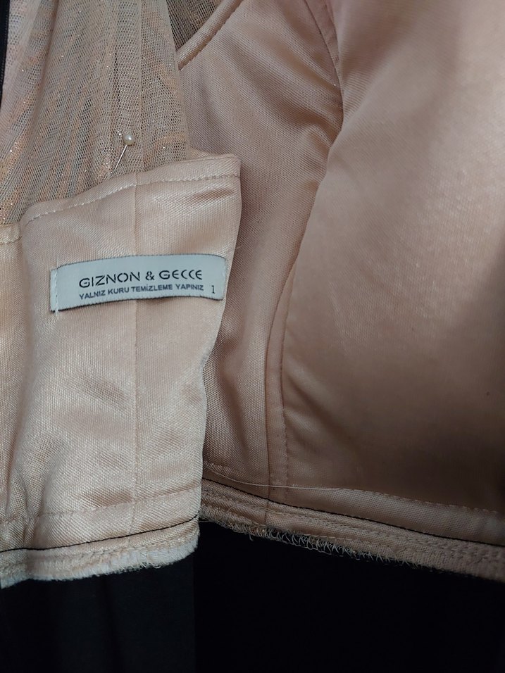 Bej Parlak Uzun Abiye Elbise - Görsel 4