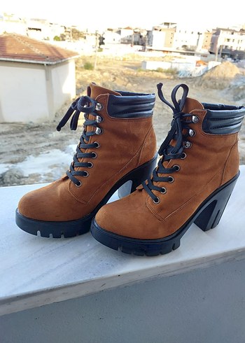 Kahverengi Süet Platform Topuklu Kadın Bot 36 numara - Görsel 5
