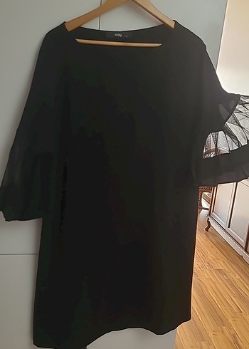 Siyah Kayık  Yaka Kadın Midi Elbise - Görsel 2